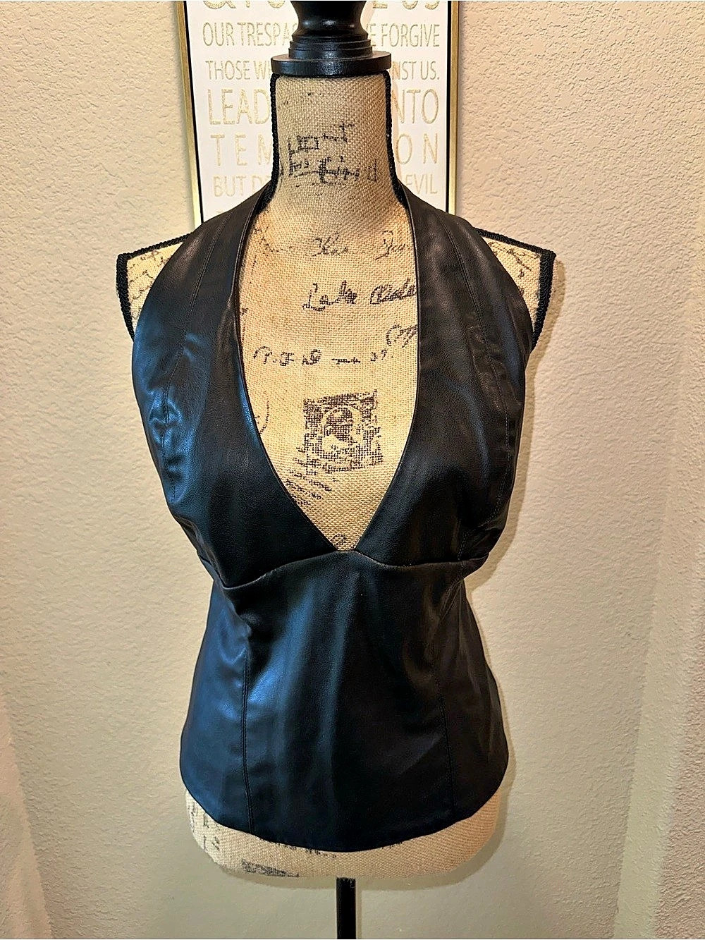 Zara Women's Black Faux Leather Halter Top XXL NWT